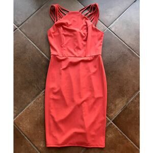 Grace Karin Bright Coral Strappy Stretchy BodyCon Sheath Dress size M